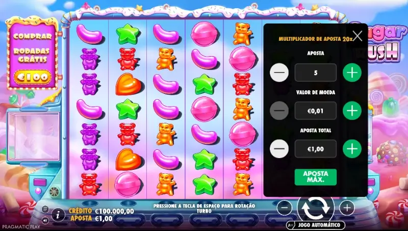 Defenir o valor da aposta na slot Sugar Rush