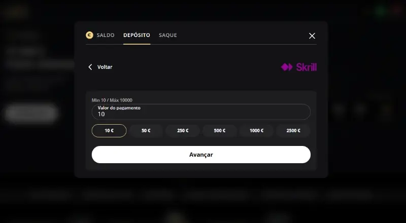 Depósito com skrill no Lex Casino
