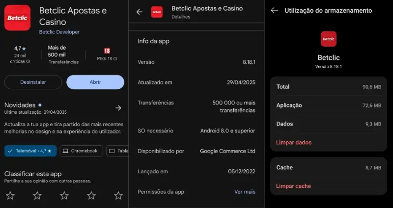 Página na GooglePlay para fazer o download da Betclic App