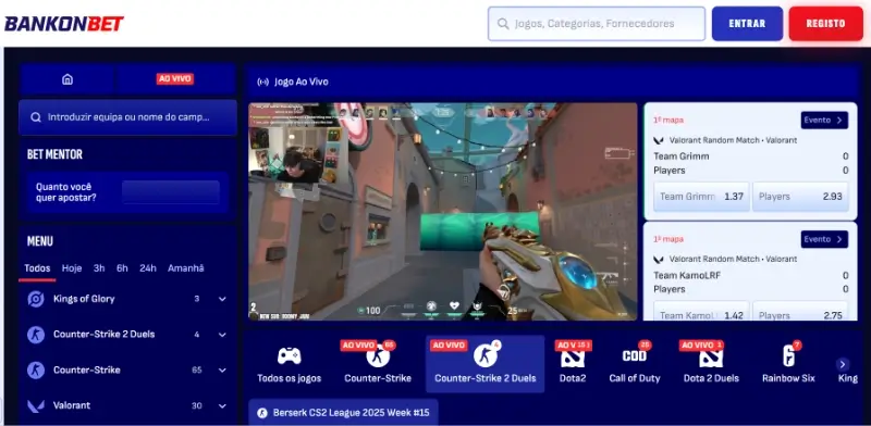 Livestream de esports disponível no Bankonbet