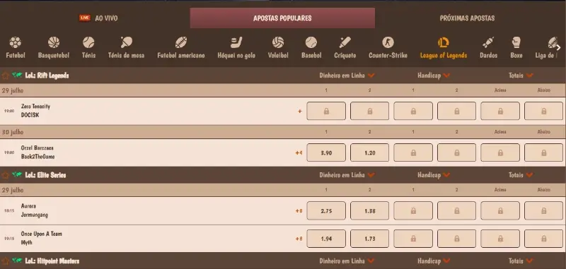 Página de E-Sports na StoneVegas