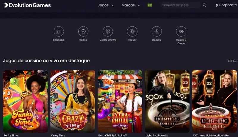 Jogos de Casino ao Vivo da Evolution Gaming