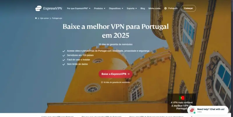 Página principal da ExpressVPN