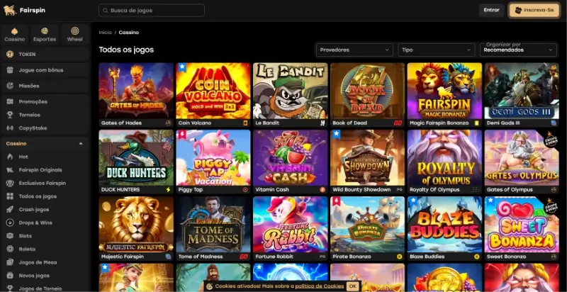 Página de casino na Fairspin