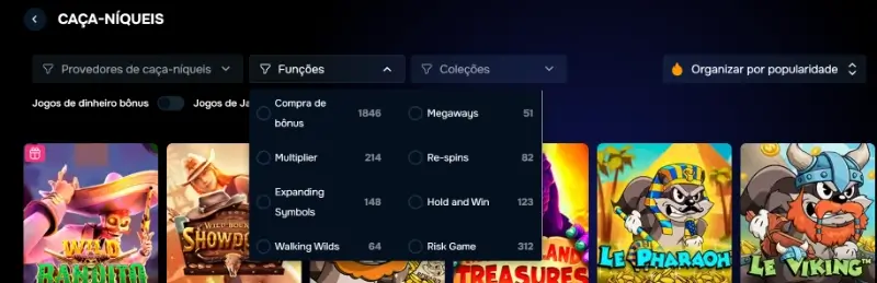 Filtro de pesquisa de jogos de casino na Gizbo