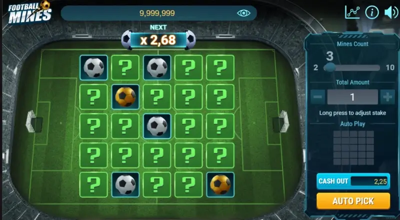Jogo crash Football Mines no casino da Megapari