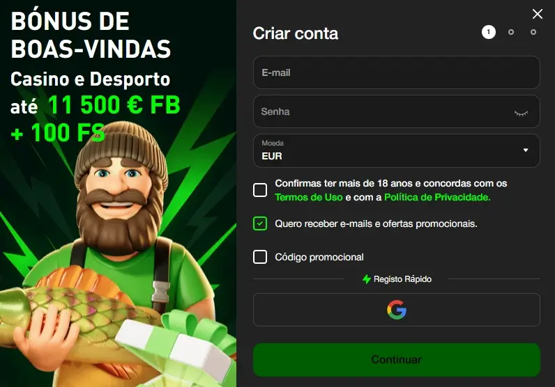 Formulário de registo na Blitz