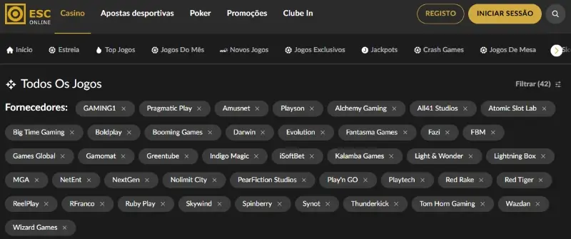 Fornecedores de jogos de casino na ESC Online