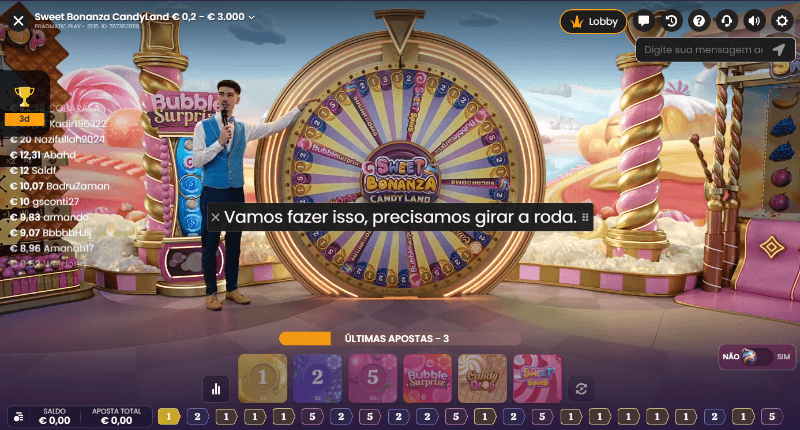 Game show Sweet Bonanza disponível no casino ao vivo do Cazimbo