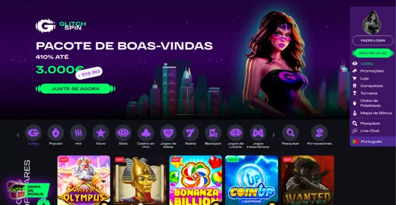 Página de casino da Glitch Spin