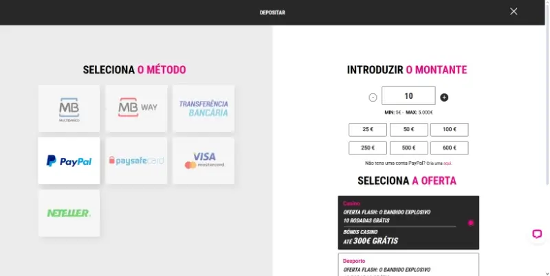 Página de pagamentos do casino da Golden Park