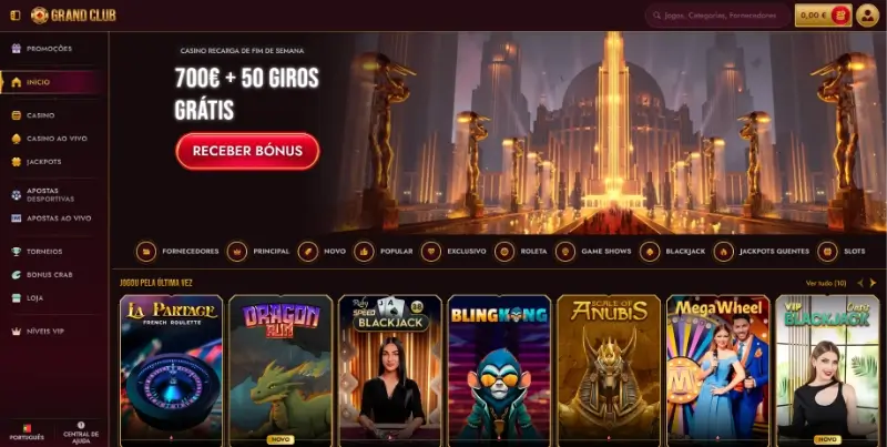 Página principal do GrandClub Casino
