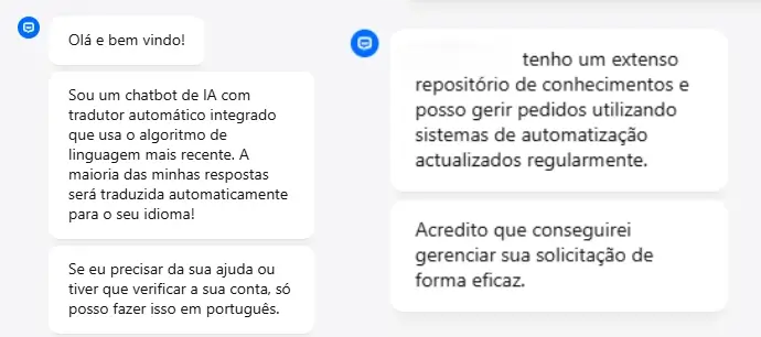 Inicio de chat ao vivo com mensagem de um bot no apoio ao cliente do Need For Slots