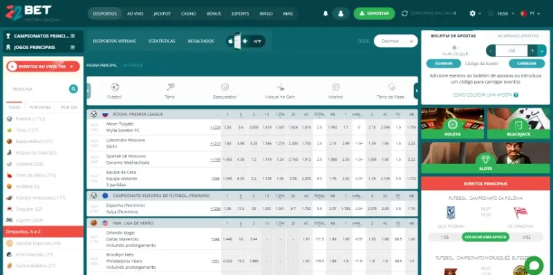 Página de apostas desportivas na 22Bet