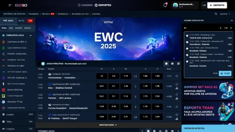 Página de apostas desportivas na Gizbo