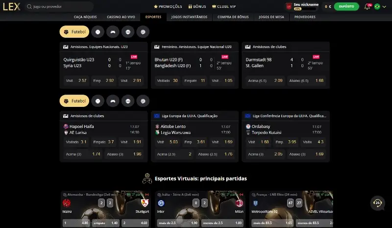 Página de apostas desportivas no Lex Casino