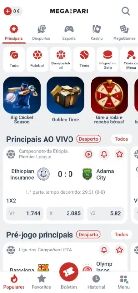 Apostas desportivas na Megapari App