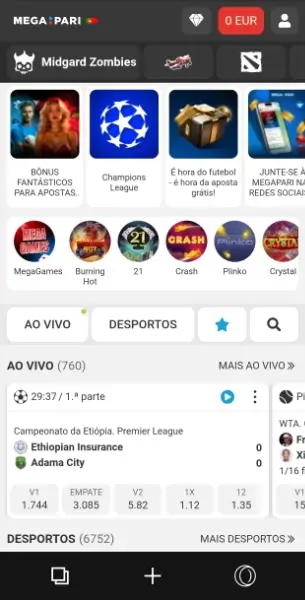 Site mobile da Megapari