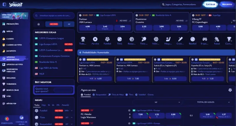 Página de apostas desportivas na Spinight