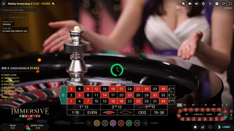 Jogo de roleta ao vivo Immersive Roulette da Evolution
