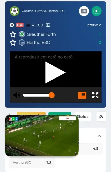 Janela flutuante de live streaming na aplicação da Ivibet