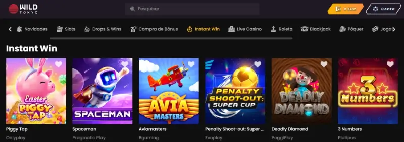 Página de jogos crash no Wild Tokyo Casino