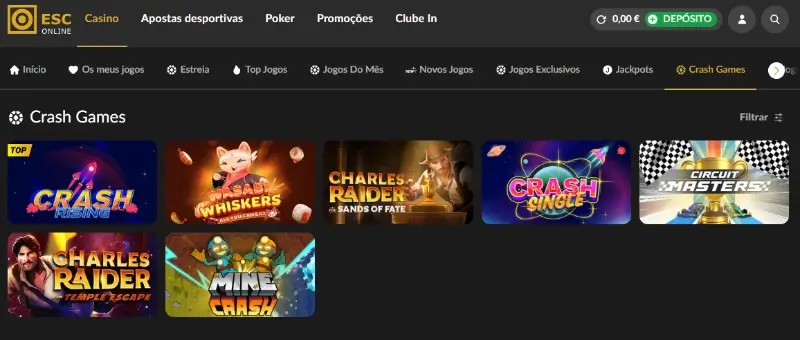 Página de jogos crash no casino da ESC Online