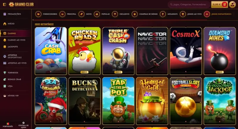 Página de jogos crash no GrandClub Casino