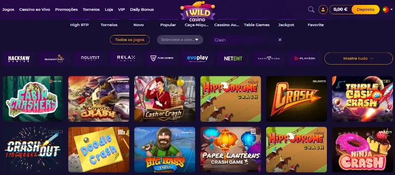 Página de jogos crash no iWild Casino