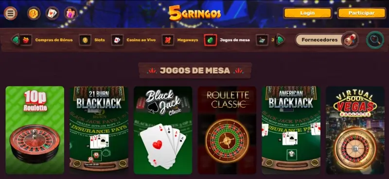 Página de jogos de mesa no 5 gringos casino
