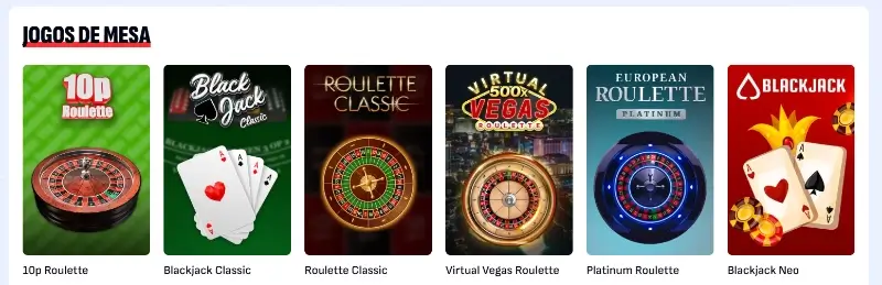 Página de jogos de mesa do Bankonbet casino