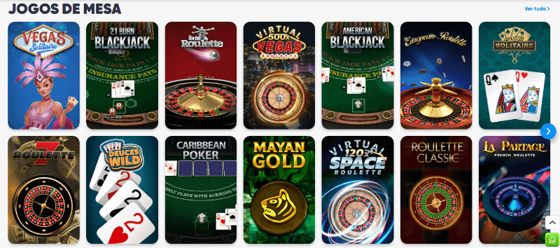 Página de jogos de mesa no Cazimbo casino