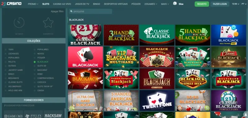 Menu de jogos de mesa no 22Casino