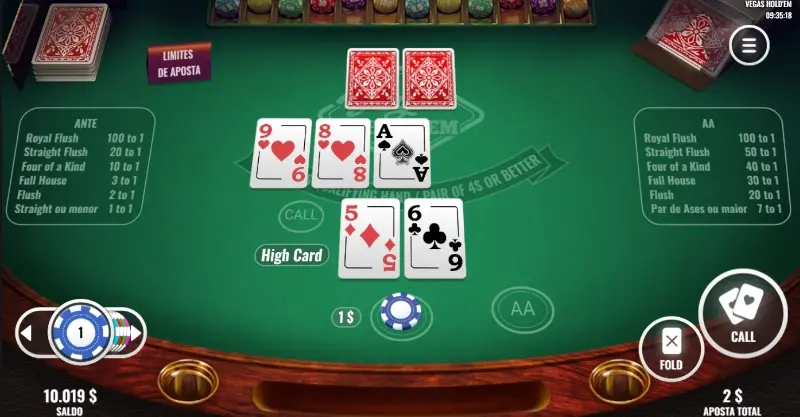 Jogo de mesa "Vegas Holdem" no Flagman Casino