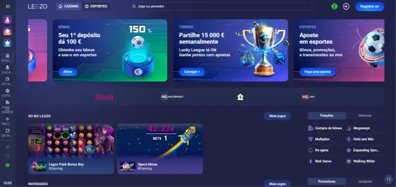 Página de casino na Legzo