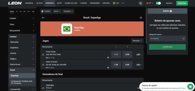 Página de apostas em voleibol na Leon bet