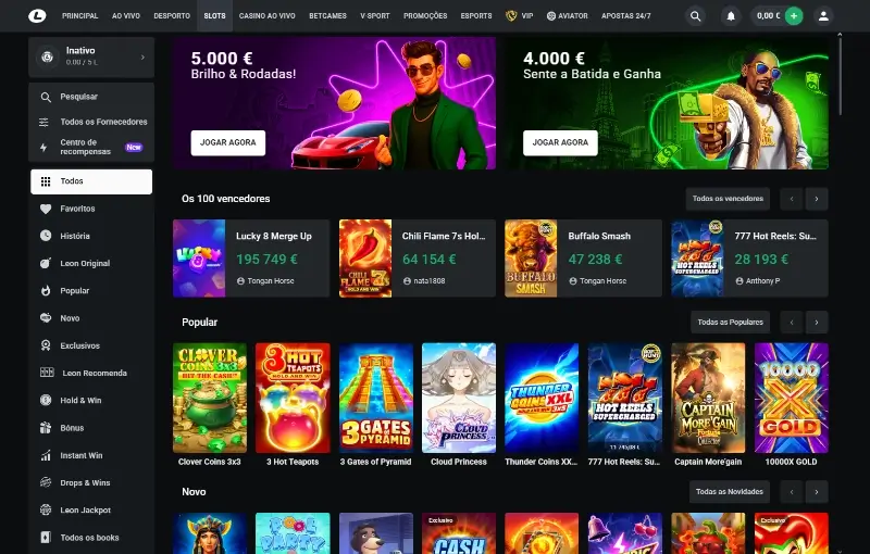 Página de casino da Leon