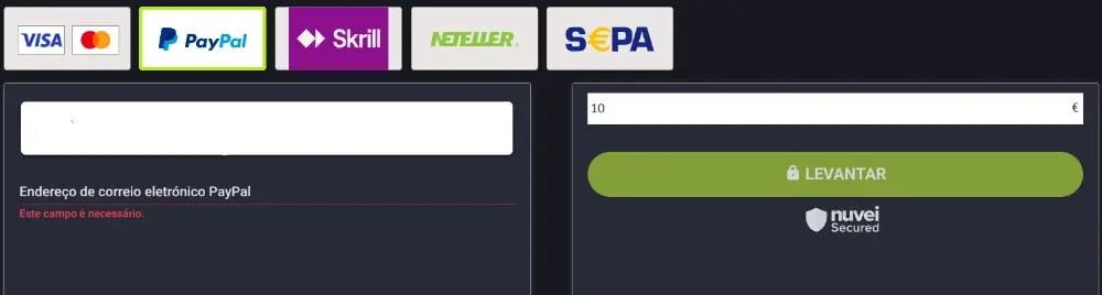 Levantar saldo com Paypal
