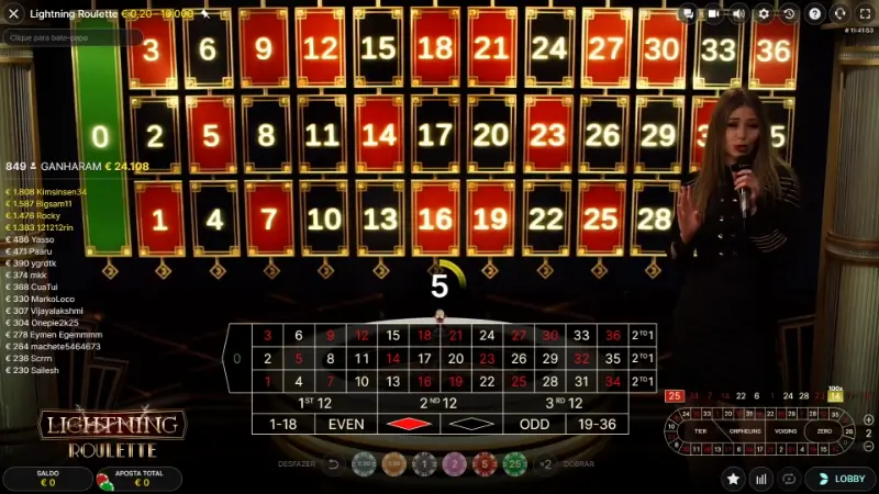 Jogo de roleta ao vivo Lightning Roulette da Evolution