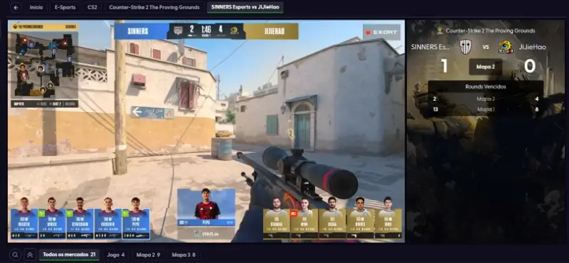 Live stream de uma partida de esports na Spinoloco