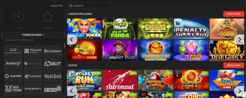 Página de casino da Megapari