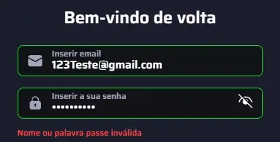 Mensagem de erro no login da BDMBet