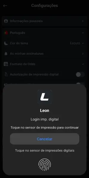 Entrar na aplicação da Leon com impressaão digital