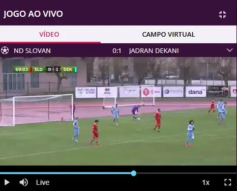 Live stream de um jogo de futebol na Malina