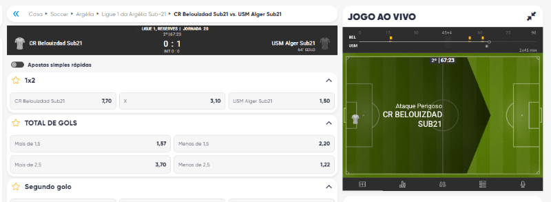 Match tracker nas apostas ao vivo do Cazimbo