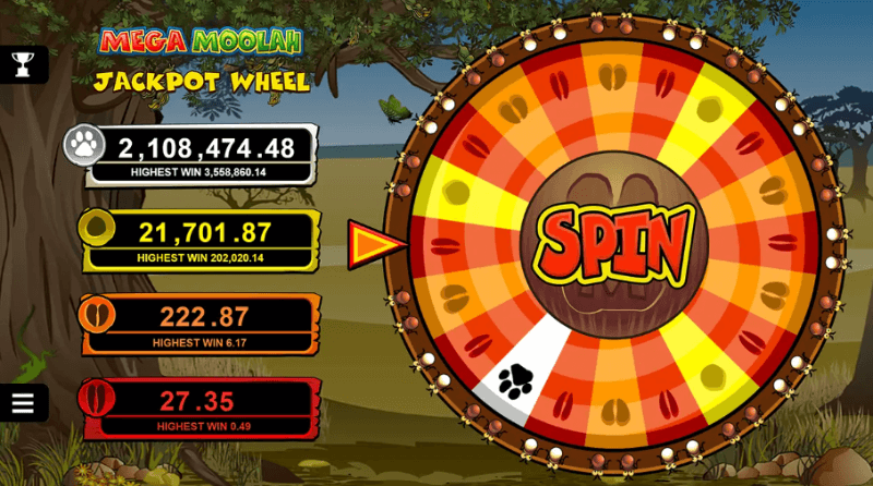 Roda de jackpots da slot machine Mega Moolah