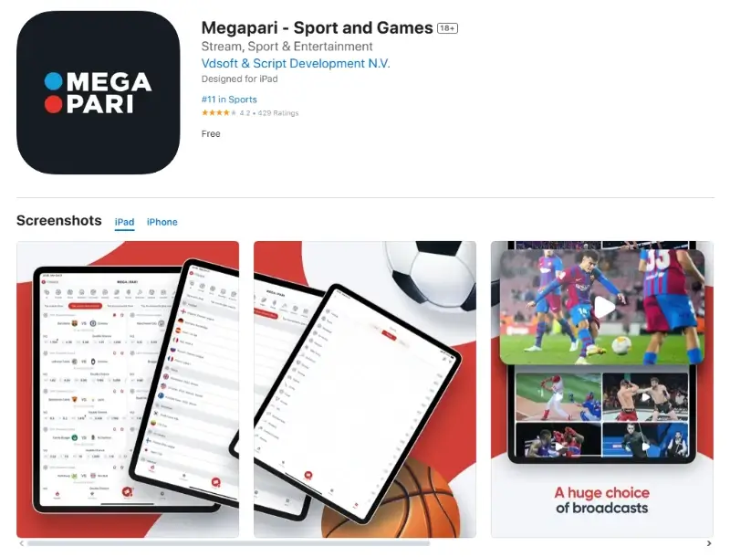 Megapari app na app store internacional