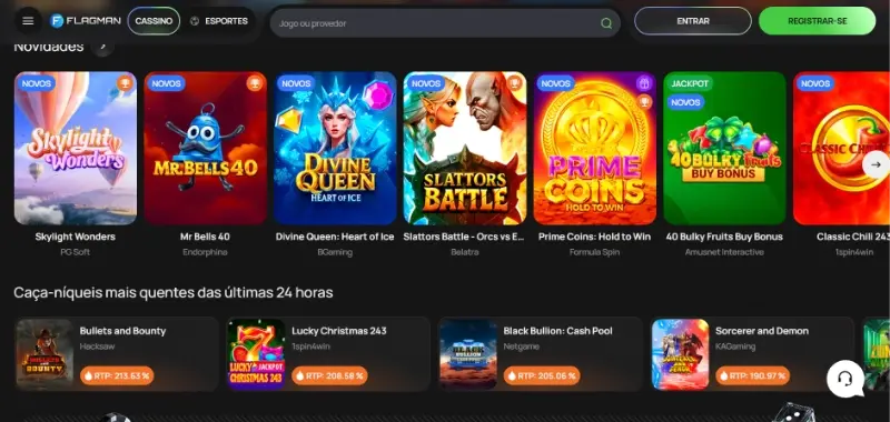 Menu de casino na Flagman