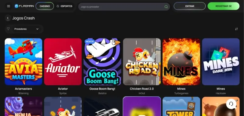 Menu de jogos crash do casino da Flagman