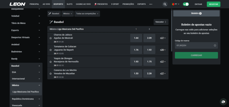 Apostas em basebol na Leon Bet
